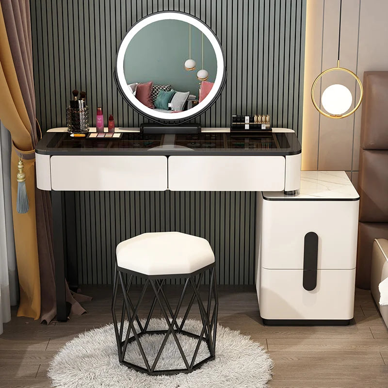 New bedroom affordable luxury style glass dressing table dresser modern simple makeup table storage cabinet integrated