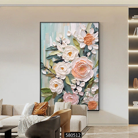 Oil painting Floor painting Cream wind Living room decorative painting Flower porch hanging painting Sofa back background wall mural A