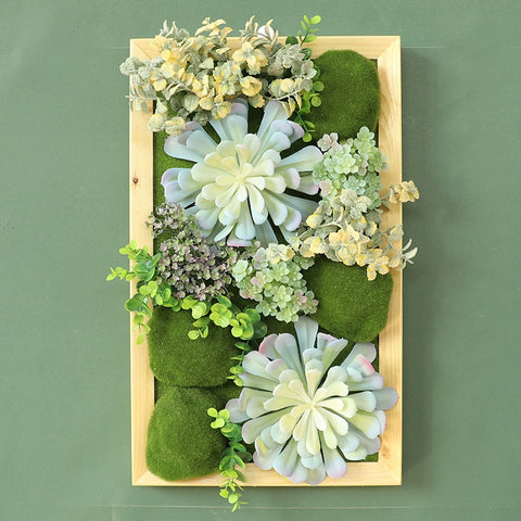 Wall-hung plants decorate the background wall with green plants, and the deer head is fleshy.