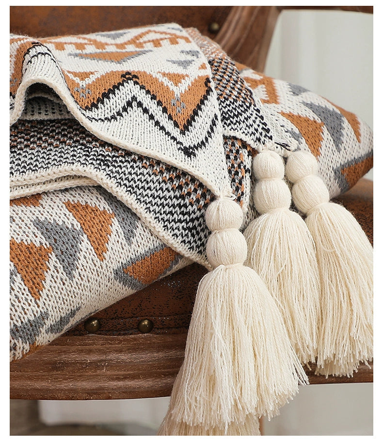 Thickened knitted Bohemian air conditioning blanket sofa blanket