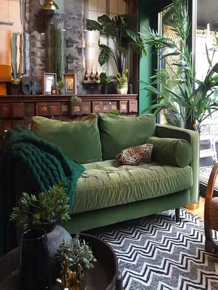 French retro olive green sofa