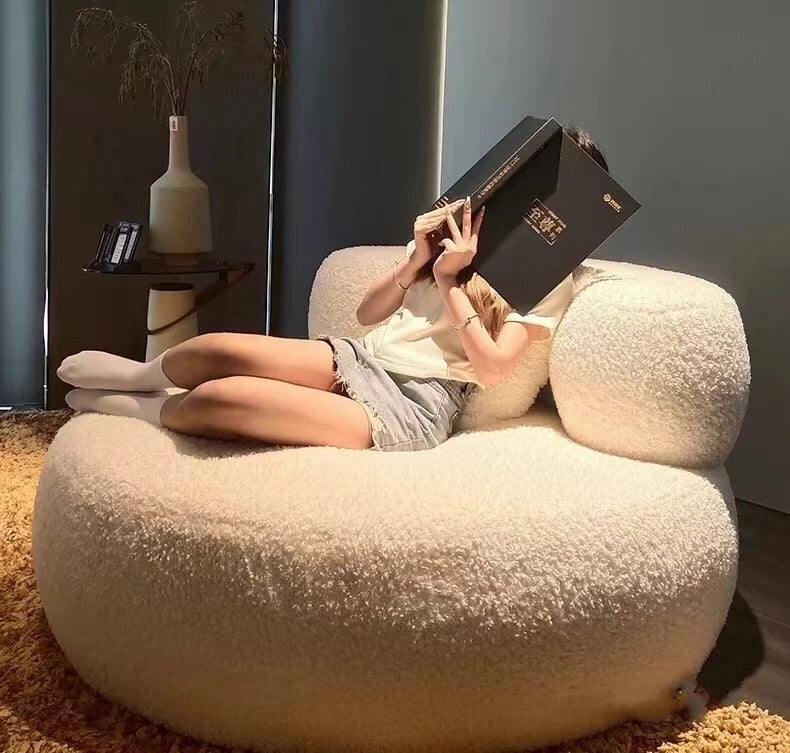 Nordic minimalist lamb wool single sofa Italian cream big white fat Internet celebrity casual lazy round sofa chair