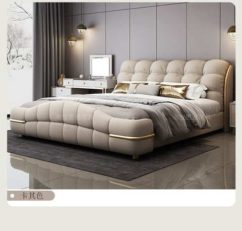 High end modern cream leather luxury bed