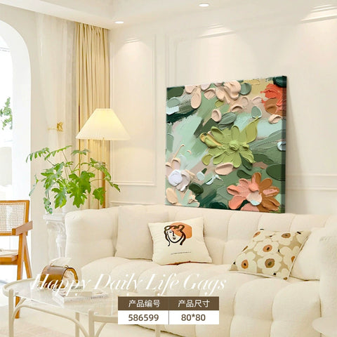 Oil painting Floor painting Cream wind Living room decorative painting Flower porch hanging painting Sofa back background wall mural E