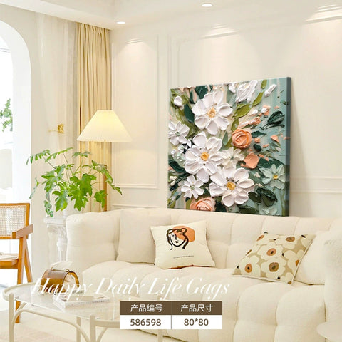 Oil painting floor painting cream wind living room decorative painting flower porch hanging painting sofa background wall mural D