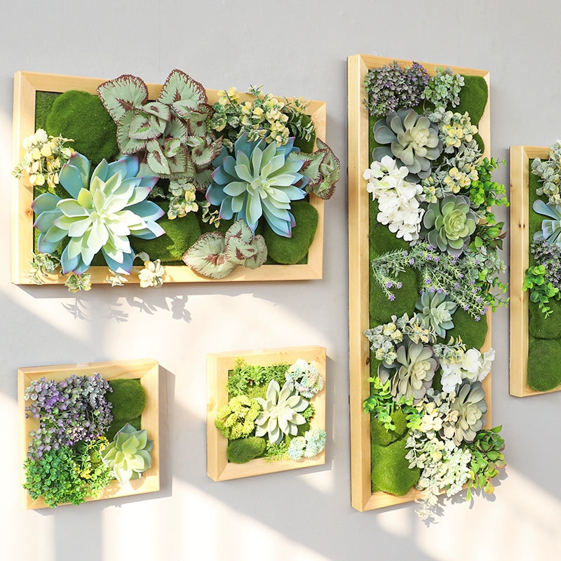 Wall-hung plants decorate the background wall with green plants, and the deer head is fleshy.