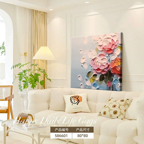 Oil painting Floor painting Cream wind Living room decorative painting Flower porch hanging painting Sofa back background wall mural E