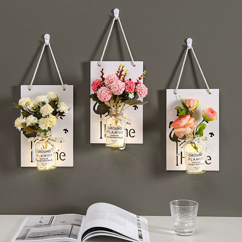 Wall flower basket ornaments live room wall bionic flower background decoration