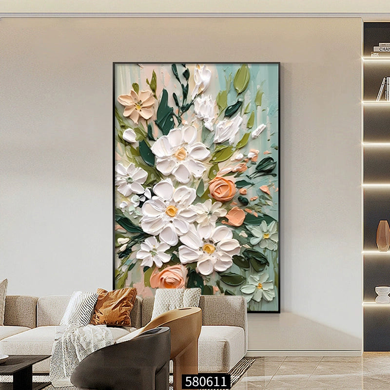 Oil painting Floor painting Cream wind Living room decorative painting Flower porch hanging painting Sofa back background wall mural A