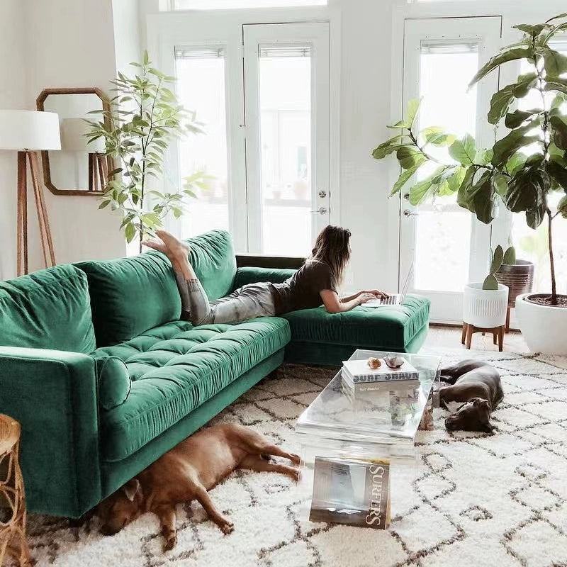 French retro olive green sofa