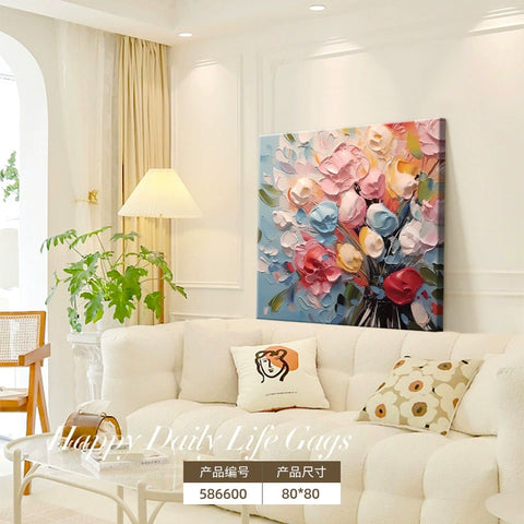 Oil painting Floor painting Cream wind Living room decorative painting Flower porch hanging painting Sofa back background wall mural E