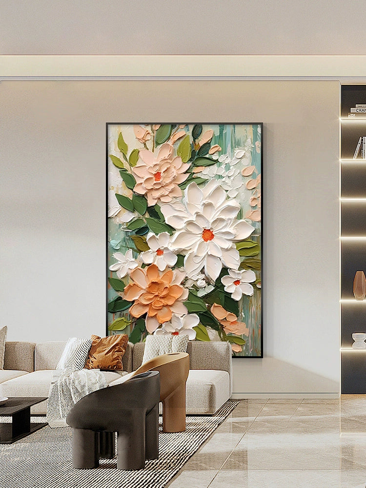 Oil painting Floor painting Cream wind Living room decorative painting Flower porch hanging painting Sofa back background wall mural C