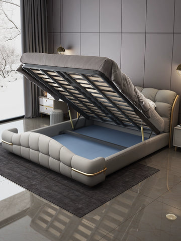 High end modern cream leather luxury bed