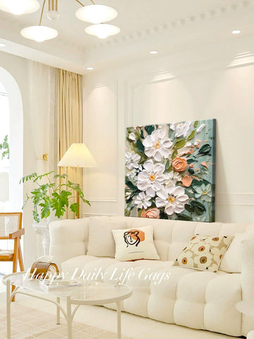 Oil painting floor painting cream wind living room decorative painting flower porch hanging painting sofa background wall mural D