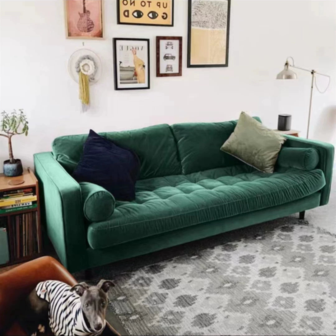 French retro olive green sofa