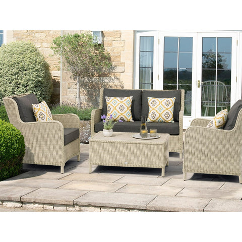 Dove Grey Rattan 2 Seater Sofa with Rectangle Coffee Table & 2 Armchairsgarden