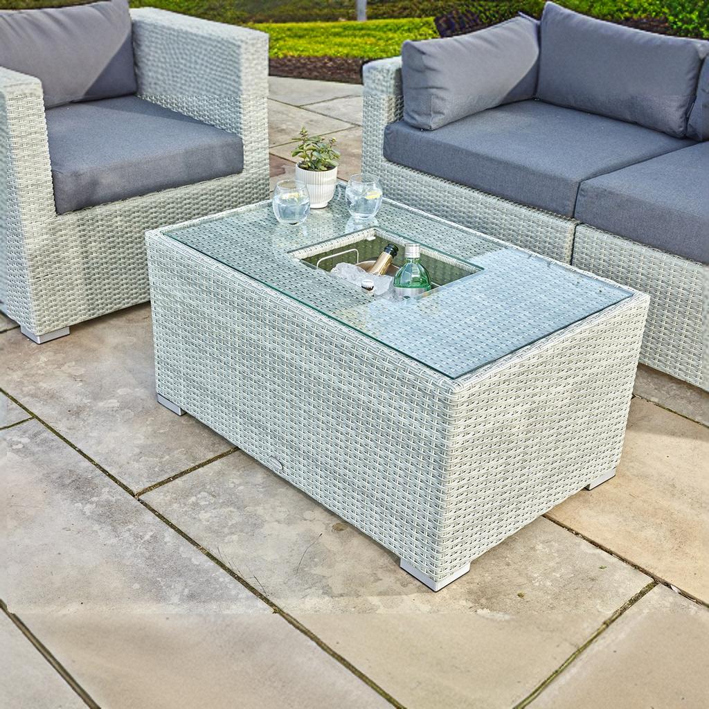 Cloud Rattan 2 Seater Sofa with Ice Bucket Coffee Table & 2 Armchairsgarden