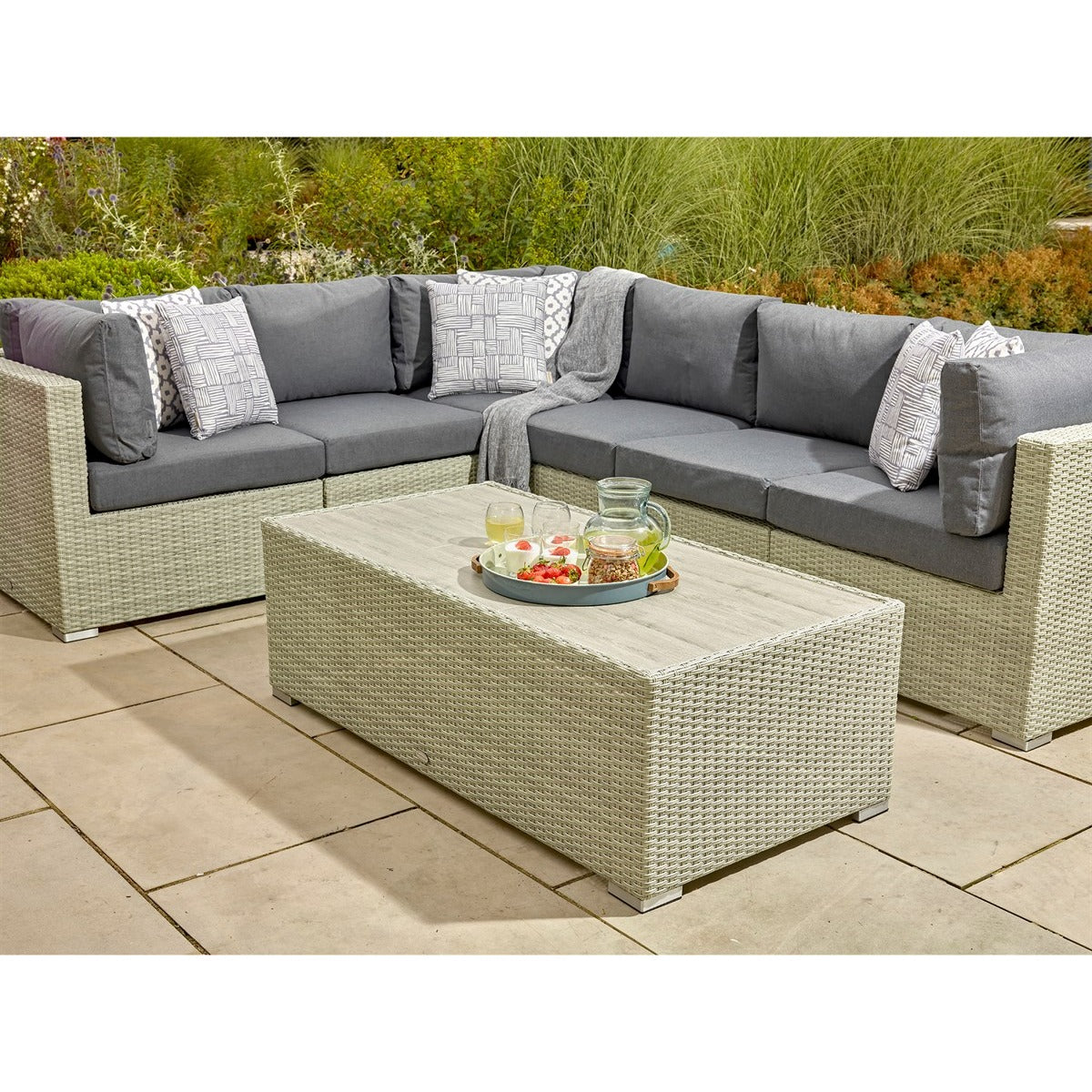 Cloud Rattan L-Shape Sofa with Rectangle Coffee Tablegarden