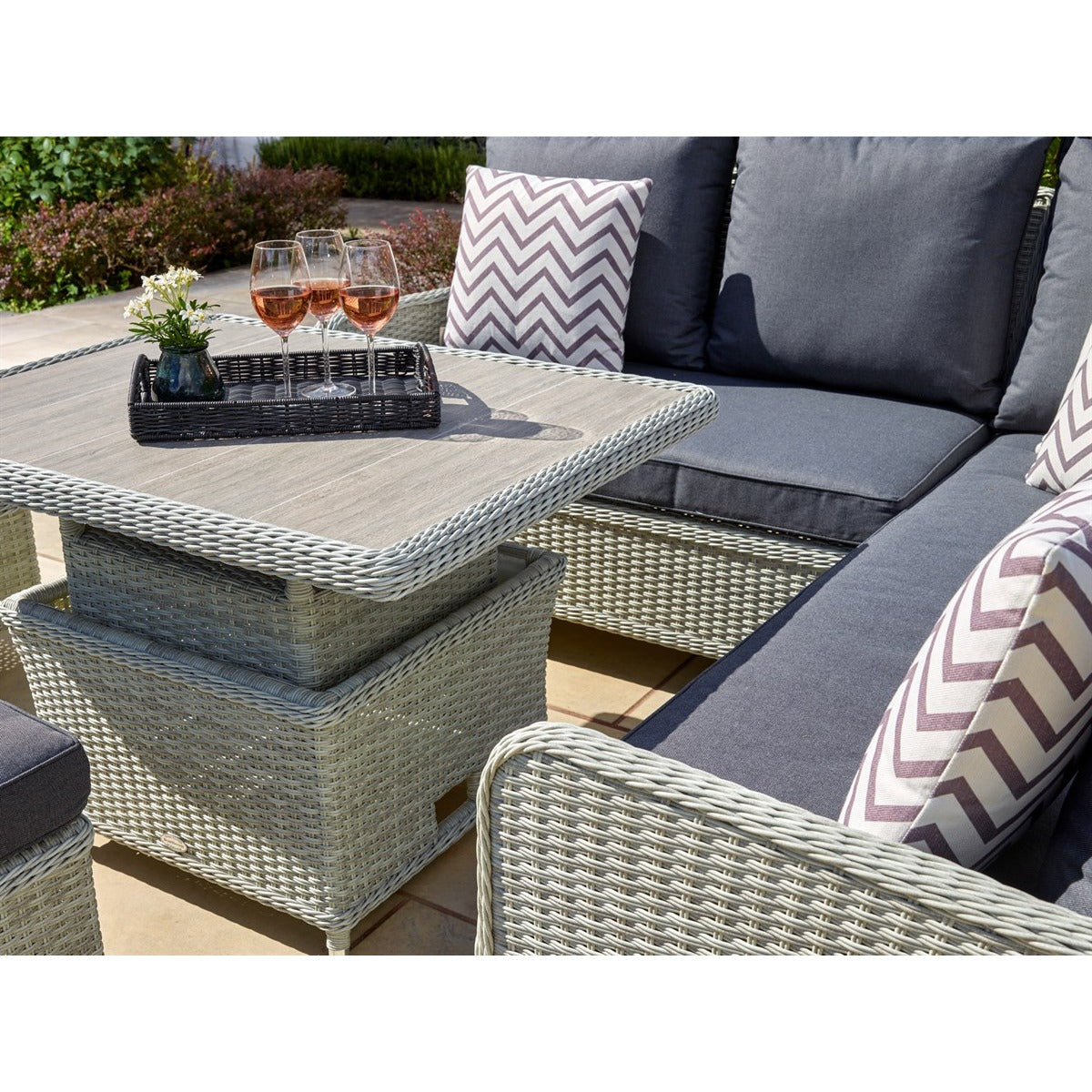 Cloud Rattan Mini Corner Sofa with Dual Height Table & 2 Stoolsgarden