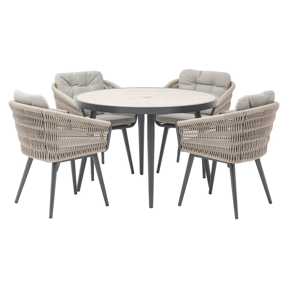 4 Seat Round Dining Set with Parasol & Basegarden