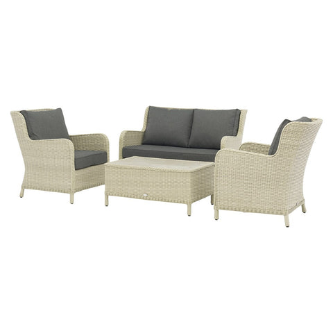 Dove Grey Rattan 2 Seater Sofa with Rectangle Coffee Table & 2 Armchairsgarden