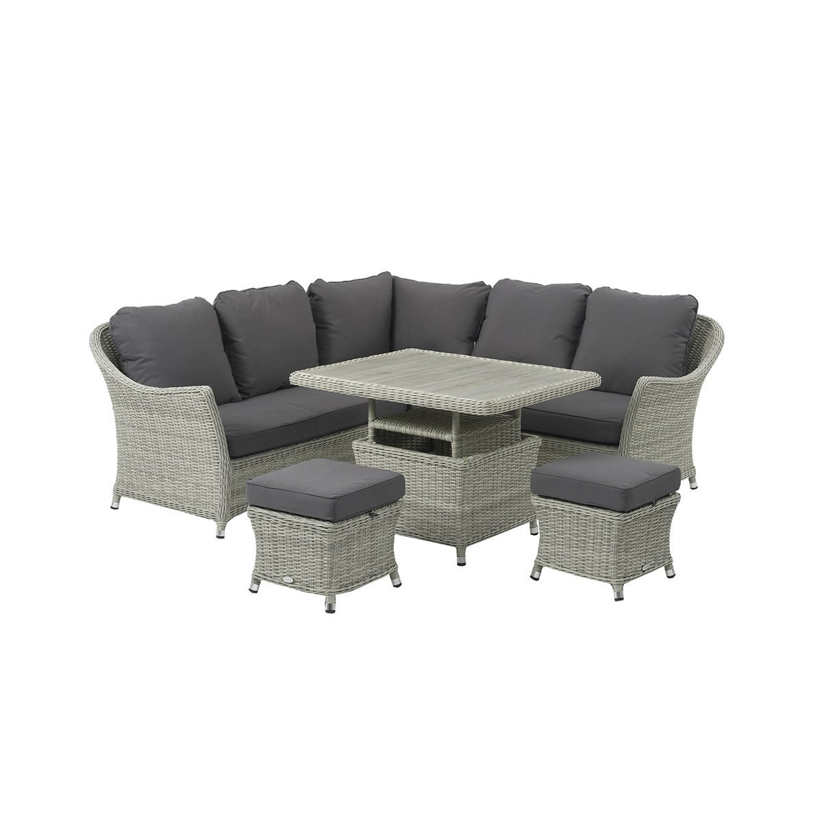 Dove Grey Rattan Mini Corner Sofa with Dual Height Table & 2 Stoolsgarden