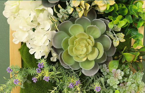 Wall-hung plants decorate the background wall with green plants, and the deer head is fleshy.