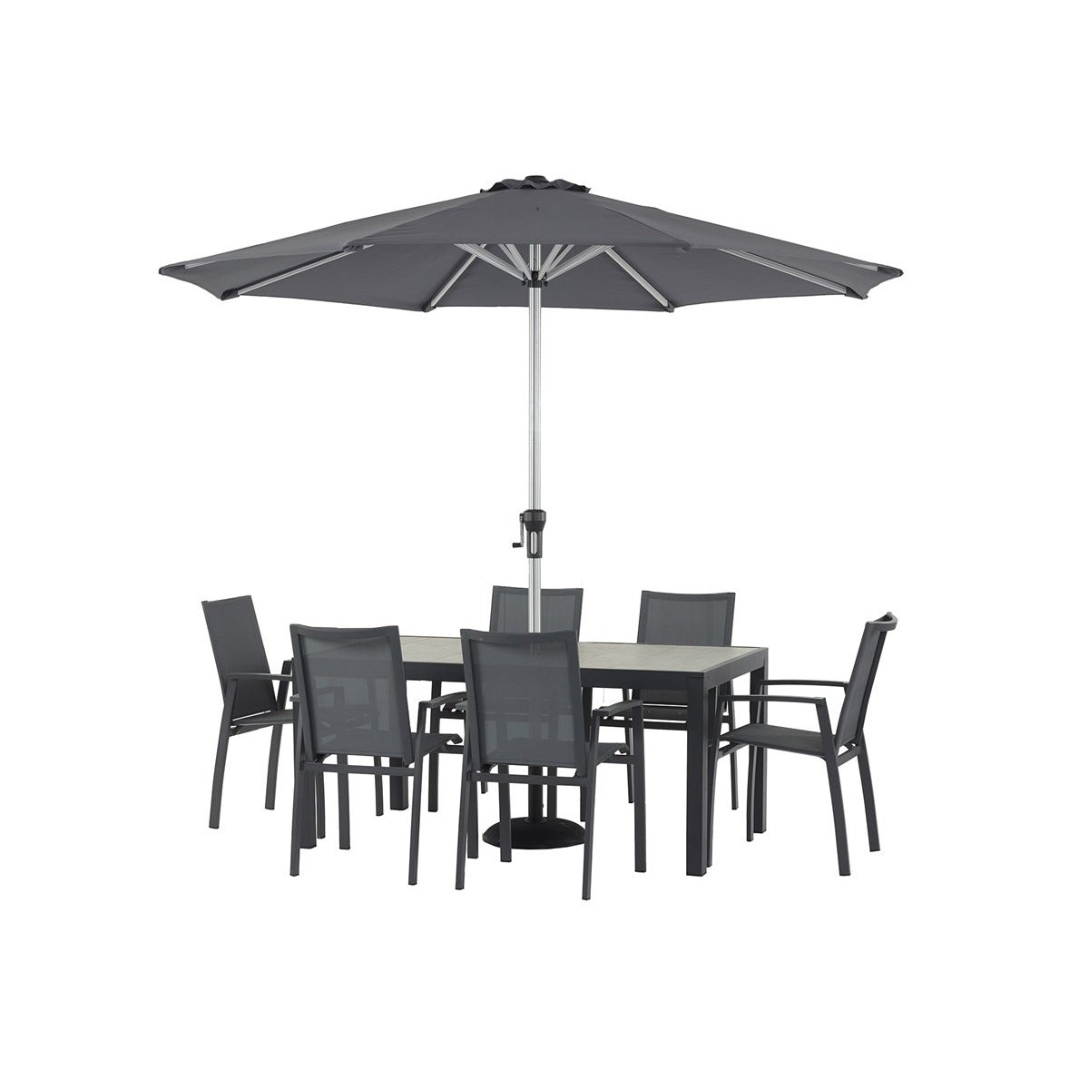 Textilene 6 Seat Rectangle Dining Set with Parasol & Basegarden