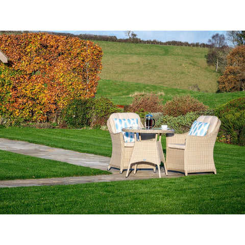 Sandstone Rattan Bistro Table Set with 2 Armchairsgarden