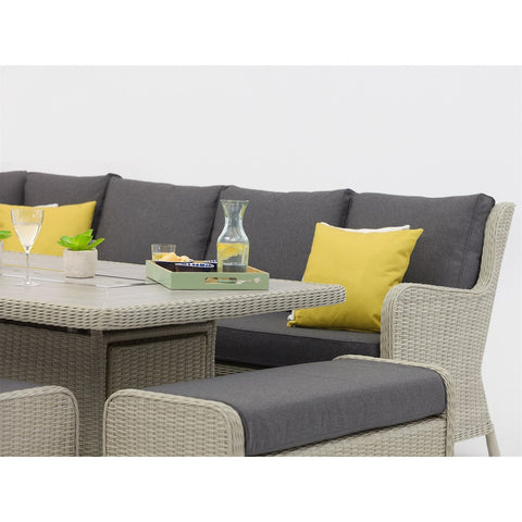 Dove Grey Rattan L-Shape Sofa with Rectangle Firepit Table & 2 Benchesgarden