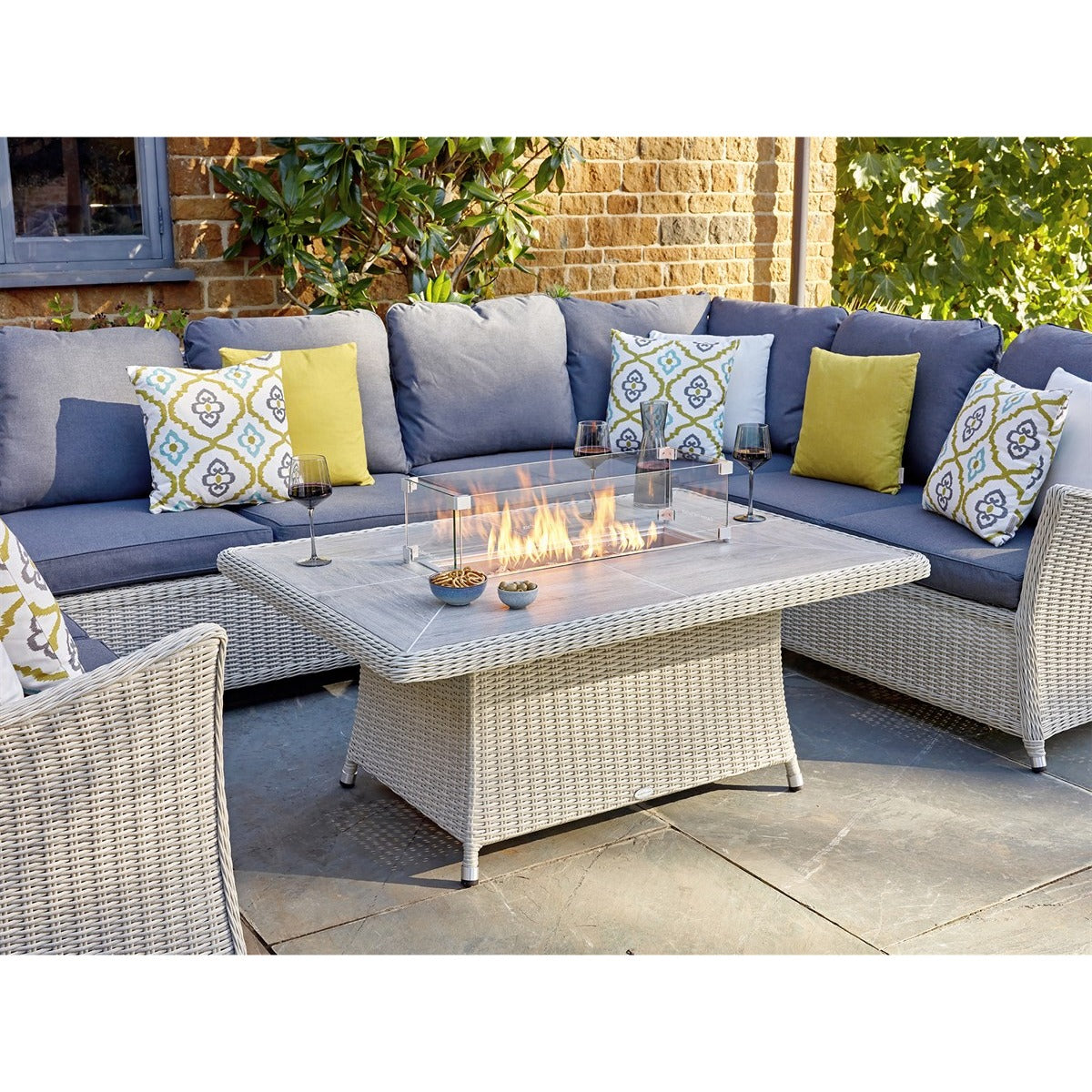 Dove Grey Rattan U-Shaped Modular Sofa with Rectangle Coffee Table Firepitgarden