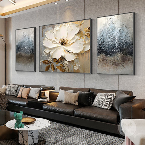 Oil painting living room decorative painting light luxury high sense hanging painting modern simple sofa background wall painting mural A