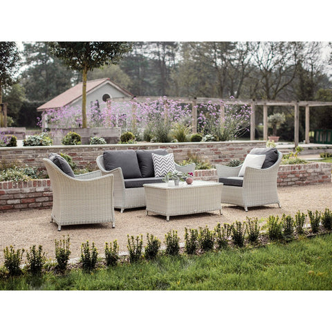 Dove Grey Rattan 2 Seater Sofa with Rectangle Coffee Table & 2 Armchairsgarden