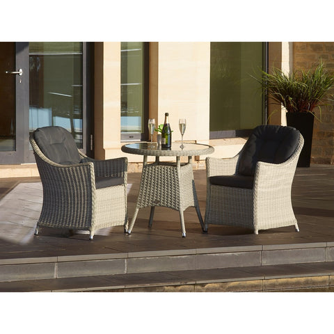 Dove Grey Rattan Bistro Table Set with 2 Armchairsgarden