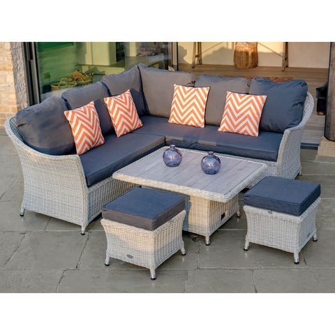 Dove Grey Rattan Mini Corner Sofa with Dual Height Table & 2 Stoolsgarden