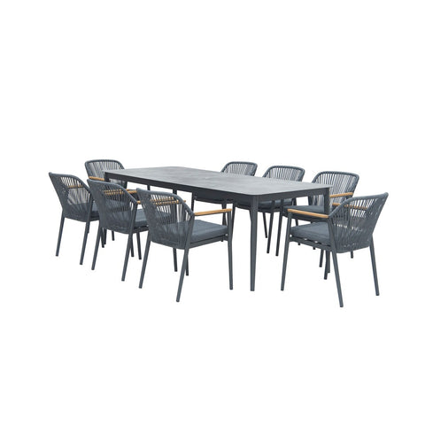 8 Seat Rectangle Dining Set with Parasol & Basegarden