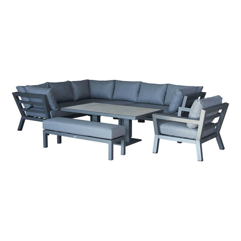 Marino L-Shape Sofa with Rectangle Piston Adjustable Height Table, Bench & Chairgarden