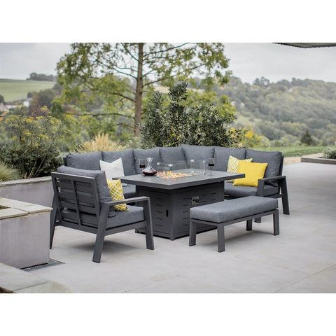 L-Shape Sofa with Rectangle Firepit Table, Bench & Chairgarden