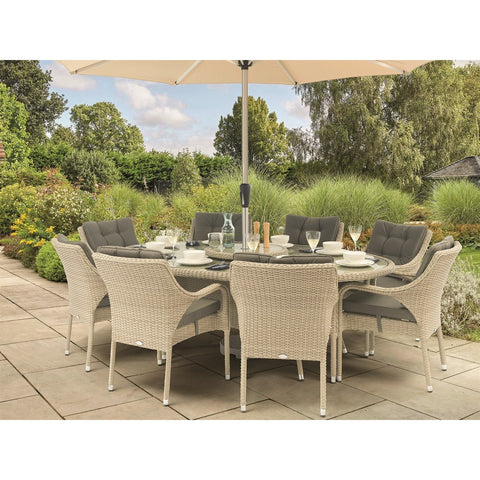 Rattan 8 Seat Elliptical Dining Set with Lazy Susan, Parasol & Basegarden