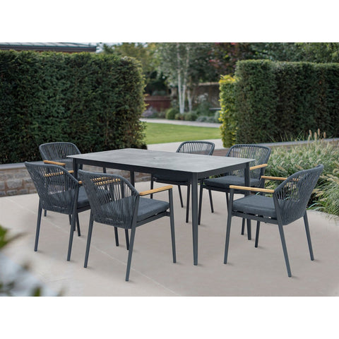 6 Seat Rectangle Dining Set with Parasol & Basegarden