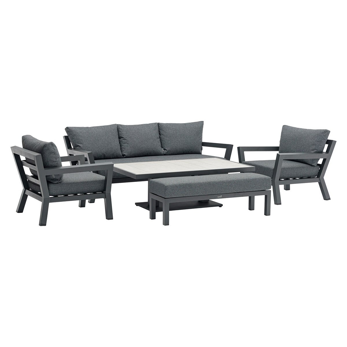 Marino 3 Seater Sofa with Rectangle Piston Adjustable Table, 2 Armchairs & Benchgarden