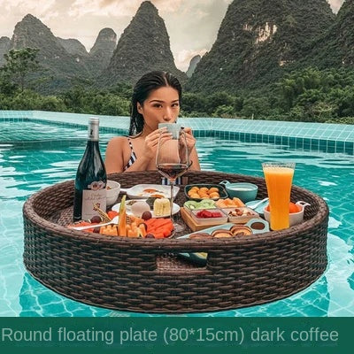 Simple Internet celebrity rattan basket floating round water tray Bali homestay hotel villa swimming pool dinner plate garden