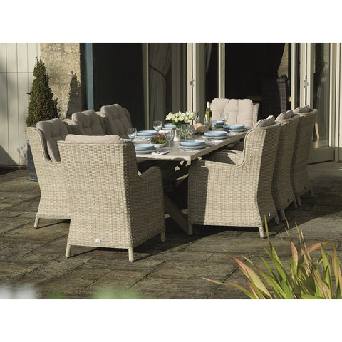 Sandstone Ceramic Rectangle Table with 8 Rattan Armchairsgarden