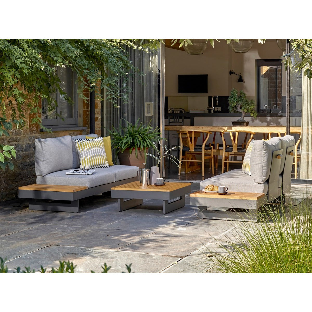 Square Modular Sofa with Square Teak Coffee Tablegarden