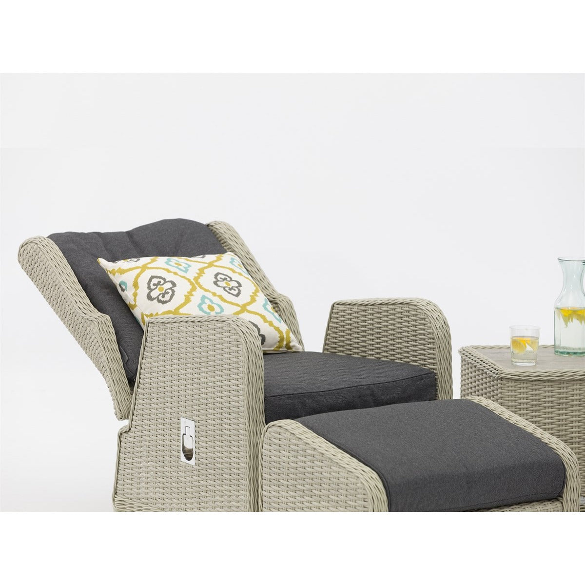 Dove Grey Rattan Recliner Set with 2 Footstools & Side Tablegarden