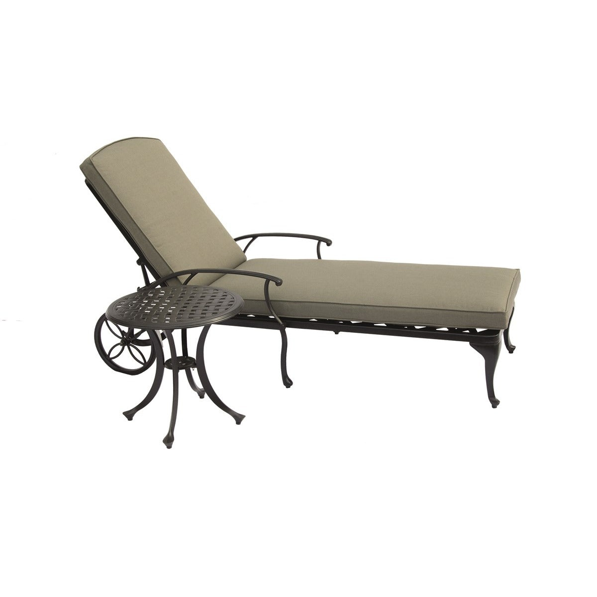 Black Cast Aluminium Lounger with Wheels & Side Tablegarden