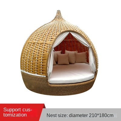 Beach swimming pool outdoor leisure rattan bed bed courtyard  garden bird's nest recliner round bed garden