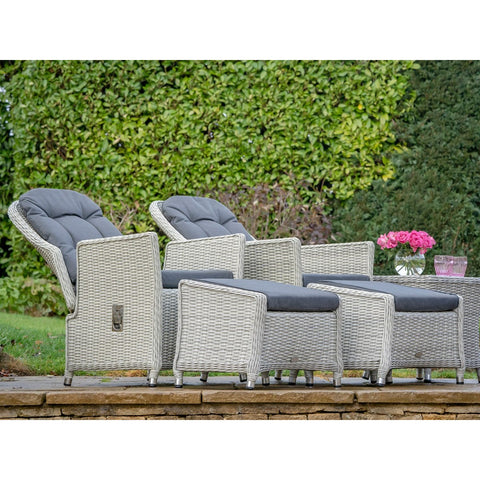 Dove Grey Rattan Recliner Set with 2 Footstools & Side Tablegarden