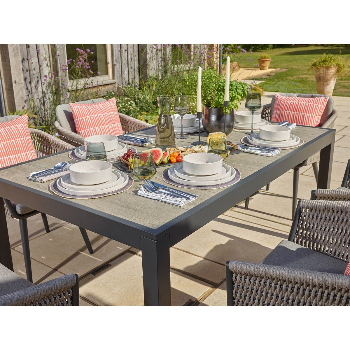 6 Seat Rectangle Dining Set with Parasol & Basegarden