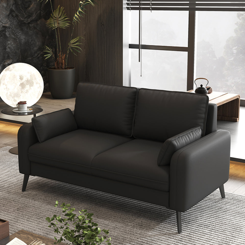 Modern minimalist black leather sofa